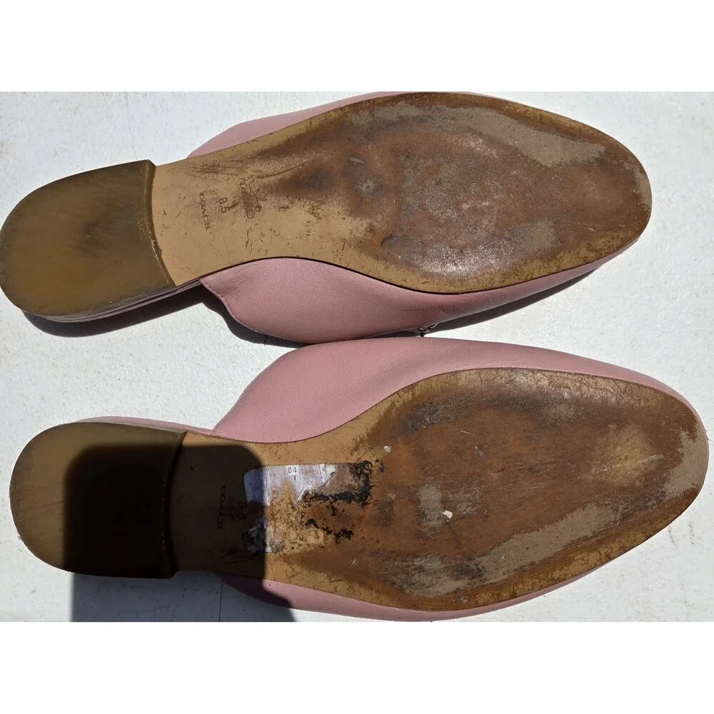Women’s Coach Pink Leather Mule Loafers with Chain Detail - Size 8.5